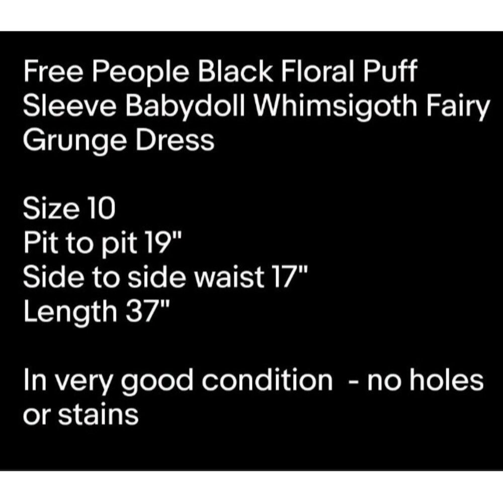 Free People Black Floral Puff Sleeve Babydoll Whimsigoth Fairy Grunge Dress 10 - Picture 7 of 7